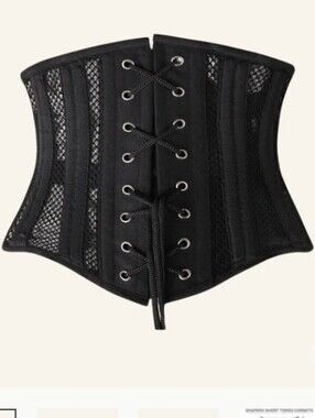 Black Lace-Up Mesh Waist Cincher Belt